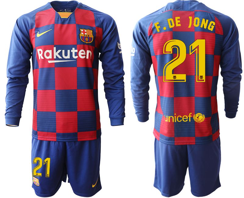 Men 2019-2020 club Barcelona home long sleeve #21 blue Soccer Jerseys